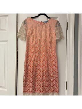 Antonio Melani Women's Pink Ombre Floral Lace Short Sleeve Sheath Pencil Dress 8